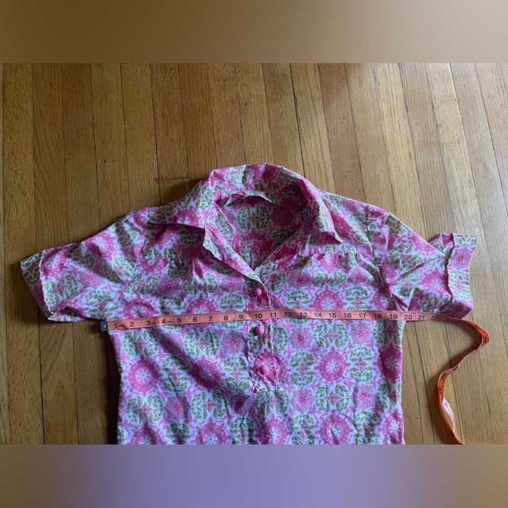 60s Vintage Pink Patterned Cotton Day / House dress - Picture 4 of 6